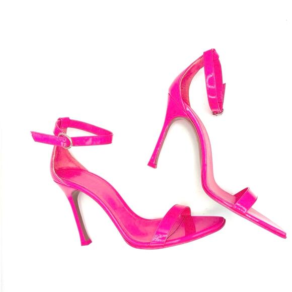 Amina Muaddi Kim Bubblegum Pink Patent Calf Leather Stiletto Strap Heels Size 39 - Picture 2 of 12
